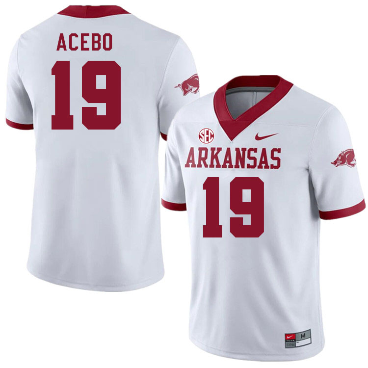Men #19 Rykar Acebo Arkansas Razorback College Football Jerseys Stitched Sale-Alternate White - Click Image to Close
